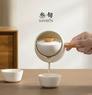 Sanxun Rotating Automatic Tea Pot, Kung Fu Tea Set for Travel and Home, Ceramic Lazy Person's Tea Brewing Artifact