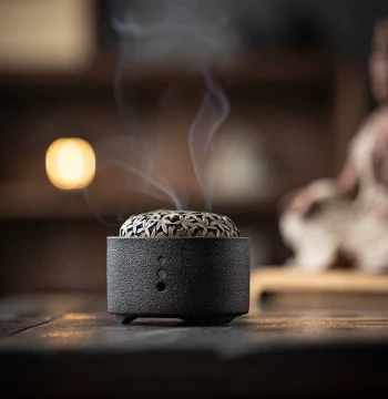 Zen Ceramic Incense Burner with Copper Lid - Home Indoor Coil Incense Holder for Sandalwood and Agarwood