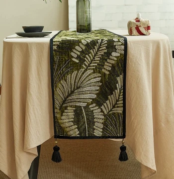 Green Background Luxury Gold Leaf Embroidery Table Runner, Atmospheric Decorative Tea Table Mat, Tea Seat, Dining Table Decor, Coffee Table Cloth