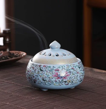 Retro Enamel Coil Incense Burner, Ceramic Aromatherapy Burner for Home Indoor Tea Ceremony, Creative Agarwood Antique-Style Stick Incense Holder