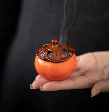 Ceramic Mini Persimmon Mini Incense Burner 'Persimmon as You Wish' Home Pocket Creative Small Coil Incense Aromatherapy Burner Tea Table Ornament