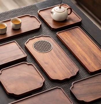 Walnut Wood Tray for Home Use - Solid Rectangular Dry Tea Serving Platter for Cups, Snacks, and Dining