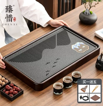 Chinese Style High-End New Black Gold Stone Solid Wood Small Tea Tray Home Kung Fu Tea Set Light Luxury Modern Dry Brew Tea Table
