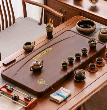 Solid Wood Tea Tray, Home Minimalist Single-Piece Drainage Chinese Kung Fu Tea Set, Light Luxury Modern Rectangular Small Tea Table