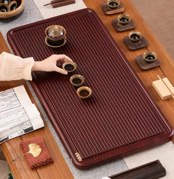Bakelite Style Tea Tray with Drainage for Home Living Room, Gongfu Tea Set, Simple Modern Whole Block Tea Serving Tray, Solid Wood Tea Table
