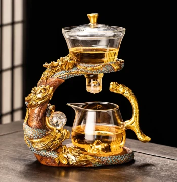 2026 Year of the Dragon New Heat-Resistant Glass Semi-Automatic Tea Set, Home Luxury High-End Lazy Teapot Gadget