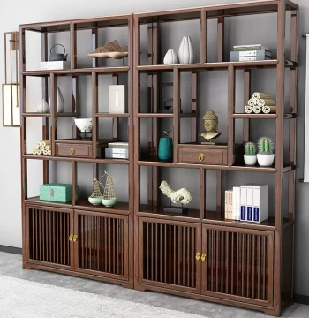 Solid Wood Curio Shelf, Chinese Style Tea Table Set for Living Room or Balcony, Tea Room Utensil Storage Rack