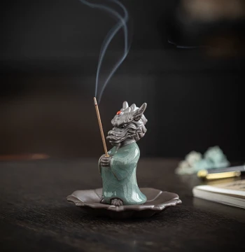 Wishing Dragon Stick Incense Burner, Creative Ceramic Zodiac Little Dragon King Incense Holder, Zen Tea Ceremony Desktop Aromatherapy Ornament