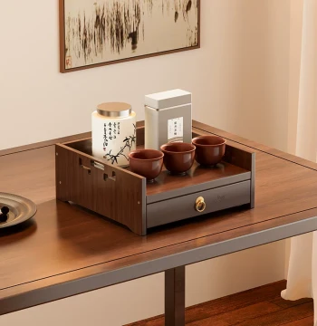 New Chinese Style Solid Wood Tea Cabinet with Multi-Drawer Storage, Tea Utensil Organizer, Home Tea Table Accessory
