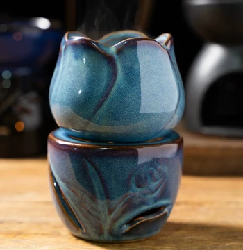 Ceramic Anti-Dry Incense Burner with Candle Warmer - Indoor Essential Oil Lamp for Home Use with Sandalwood and Agarwood