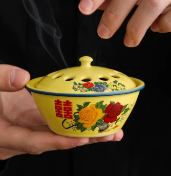 Ceramic Enamel Double Happiness Coil Incense Burner Home Indoor Agarwood Coil Incense Desktop Aromatherapy Burner Holder Creative Decor