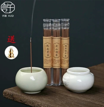 Wood Ash Hundred Blessings Jar Small Incense Burner, Home Sandalwood Aromatherapy Stove, Stick Holder and Base, Indoor Tea Table Ceramic Ornament