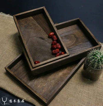 Japanese-Style Charred Paulownia Wood Tea Tray for Hotel Photography, Fruit Plate, Dessert Plate, Dining Plate, Cafe Fruit Platter, Photo Prop Solid Wood Plate