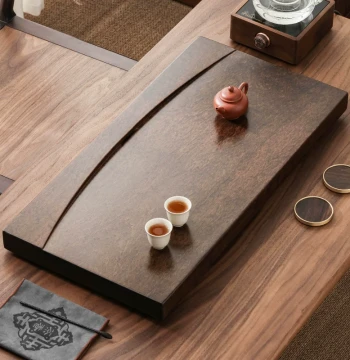 Solid Wood Tea Tray, Single Piece Natural Raw Wood Living Room Drainage Tea Sea, Premium Ebony Minimalist Rectangular Large Tea Table