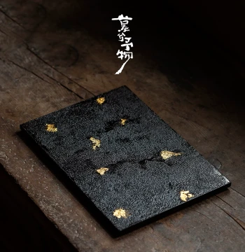 Muxi Intangible Cultural Heritage Lacquer Gold Leaf Solid Wood Dry Brew Tray Rectangular Tea Tray Home Advanced Retro Tea Serving Tray Tea Table