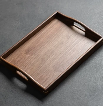 Japanese Style Walnut Wood Rectangular Solid Wood Tea Tray for Water Cups, Snacks, and Dining