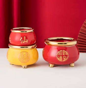 Ceramic Incense Burner Money Bag for Worshiping God of Wealth, Fortune-Attracting Incense Holder for Buddha Offering, Home Three-Legged Luck Bag Burner