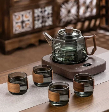 Thickened High-Temperature Resistant Glass Teapot Home Electric Ceramic Stove Set, Boiling Teapot, Brewing Device with Tray and Teacups, Complete Tea Set