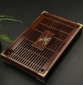 Solid Wood Tea Tray for Home Kung Fu Tea Set, Draining Small Tea Station, Compact Stainless Steel and Plastic Minimalist Tea Sea for Living Room