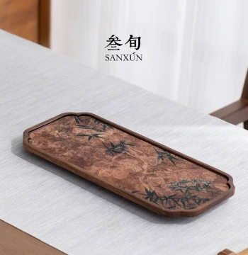Sanxun Walnut Wood Tea Tray 2026 New Model: Creative Solid Wood Dry Brew Small Tea Table for Kung Fu Tea Cups and Utensils