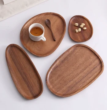 Solid Wood Tray Japanese Style Breakfast Coffee Cup Holder Small Tea Tray Wooden Fruit and Snack Plate Walnut Wood Dish