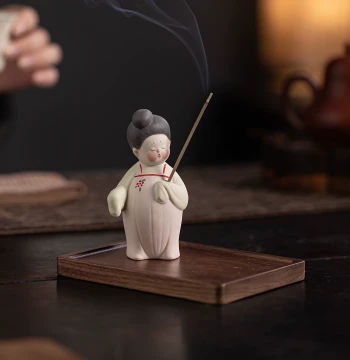Creative Ceramic Tang Girl Stick Incense Burner Ornament, Chinese Ancient Style Home Indoor Incense Lighting Device, Cute Lady Incense Holder Base