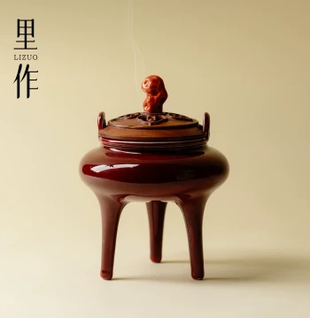 Lizuo Jiangdou Red Three-Legged Incense Burner - Chinese Vintage Style Premium Ceramic Coil Incense Burner for Seal Incense