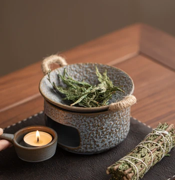 Japanese-Style Ceramic Roasting Incense Burner for Plant Resins, Snow Squirrel Tail Grass, Aroma Diffusion, Tea Roasting, and Incense Powder