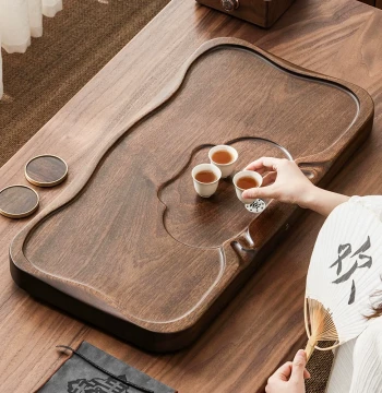 Ebony Tea Tray Solid Wood Flat Whole Piece Raw Wood Tea Sea Tea Holder Drainage Rectangular Large Minimalist Living Room Tea Table