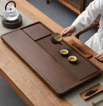 Solid Wood Tea Tray – Minimalist One-Piece Drainage Design, Modern Lightweight Kung Fu Tea Set for Home Use, Rectangular Brewing Station
