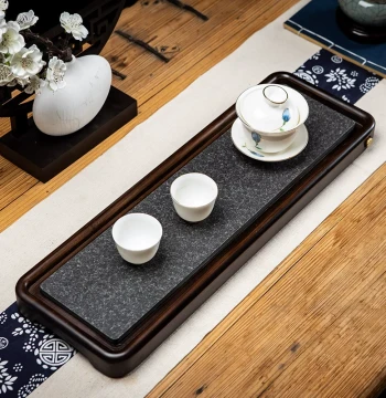 Factory Direct Whole Solid Wood Tea Tray Black Gold Stone Size Dry Brewing Bamboo Tea Table Drainage Kung Fu Tea Set Minimalist Tea Sea Japanese Style