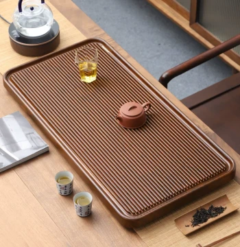 Solid Wood Electric Bakelite Dry Brew Tea Tray, Whole Piece Premium Tea Table with Bamboo Drainage for Office and Home Use