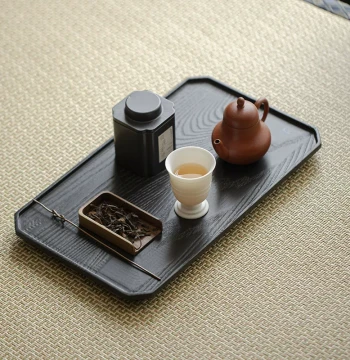 Caomuci White Ash Charcoal-Blackened Tea Tray - Japanese Wabi-Sabi Style Solid Wood Dry Brew Tea Platform and Small Tea Stand