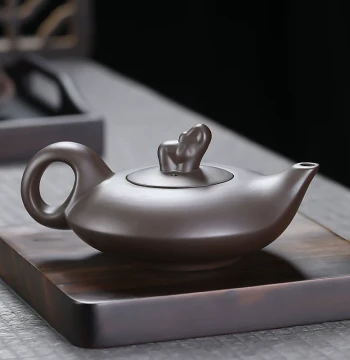 Purple Clay Ruyi Auspicious Teapot, Kung Fu Tea Set, Ceramic Teapot, Solid Color Household Brewing Vessel, Semi-Handmade Single Small Pot for Seasoning