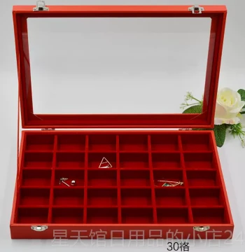 Authentic Large-Needle Red Jewelry Box with Ring Compartments, Grid Pattern for Necklaces, Bangles, Earrings, Gold, Silver, Jade Pendants, Brooches, and Treasure Storage