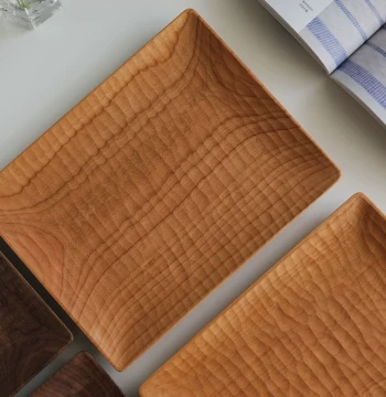 Handmade Japanese Style Solid Wood Tray Rectangular Hammered Texture Tea Tray Dry Brewing Platform Dessert Breakfast Plate Teacup Storage Cherry Wood