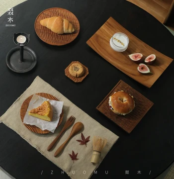 Zhuomu Japanese Imported Handmade Wooden Ware: Solid Wood Tea Tray, Whole Log Teak Bowl, Tea Coaster, Cup Mat, Serving Plate, Dry Brew Station
