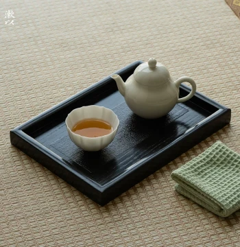 Shuyi Japanese Black Lacquer Tea Tray Serving Tray Solid Wood Home Small Minimalist PU Lacquer Tea Ceremony Tea Mat Rectangular