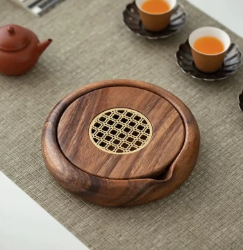Walnut Wood Open-Smile Teapot Tray Tea Sea Tea Table Tea Tray Tea Ceremony Accessories Drainage Water Storage Dry Brew Tray Wooden Teapot Mat