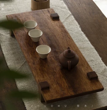 ZHUOMU | Weathered Wood Home Guest Small Dry-Brew Tea Tray, Creative Solid Wood Retro Nostalgic Homestay Tea Table/Tray