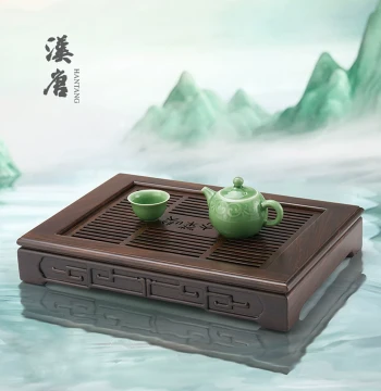 Hantang Solid Wood Tea Tray, Premium Home Living Room Exquisite Water-Storage Tea Station, Drawer-Type Draining Tea Sea, Tea Tray with Utensils