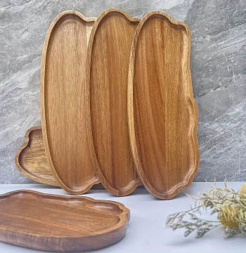 Acacia Wood Tray Cloud-Shaped Small Plate Solid Wood Tray Commercial Dim Sum Plate Dish Plate Home Breakfast Plate Tea Tray