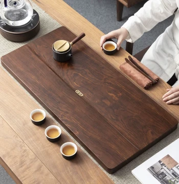 Premium One-Piece Solid Wood Tea Tray with Drainage, Bamboo Dry Brewing Tea Table for Home and Office, Simple Gongfu Tea Sea with Rosewood Grain