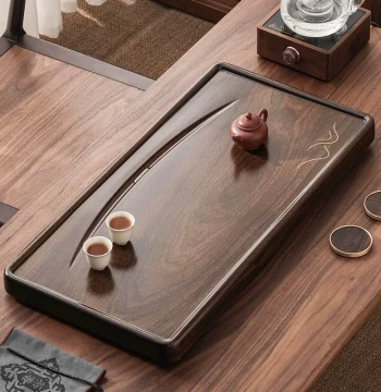 Solid Wood Tea Tray for Home, Minimalist Drainage Whole Log Tea Stand, Premium Ebony Modern Rectangular Living Room Tea Table