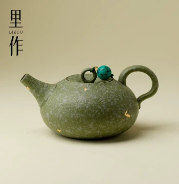 Li Zuo Yu Green Handmade Ceramic Teapot Kung Fu Tea Set Home Brewing Pot Single Pot High Aesthetic Non-Scalding Brewing Device
