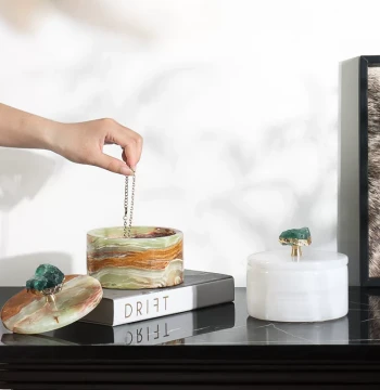 Wabi-Sabi Style Natural White Jade Storage Jar, Bedroom Vanity Jewelry Box, Home/Hotel Showroom Desktop Ornament