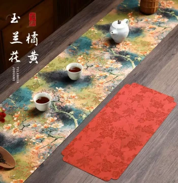 Chinese Style Tea Mat Waterproof Double-Sided Classical Floral Table Runner Tea Table Cloth Brocade Classical Tea Art Tablecloth Decorative Fabric