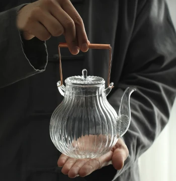 Japanese Handmade Heat-Resistant Glass Flower Teapot Brewing Pot Kettle Electric Ceramic Stove Handle Pot Chrysanthemum Petal Pot Home Tea Boiling