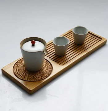 Natural Bamboo Wood Tea Tray, Dry Brewing Station, Japanese Handmade Home Small Minimalist Kung Fu Tea Set, Solid Wood Tray with Tea Sea