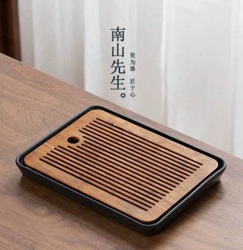 Nanshan Mr. Solid Wood Minimalist Home Small Tea Table with Water Storage Tray, Drainage Platform, Light Luxury Kung Fu Tea Set